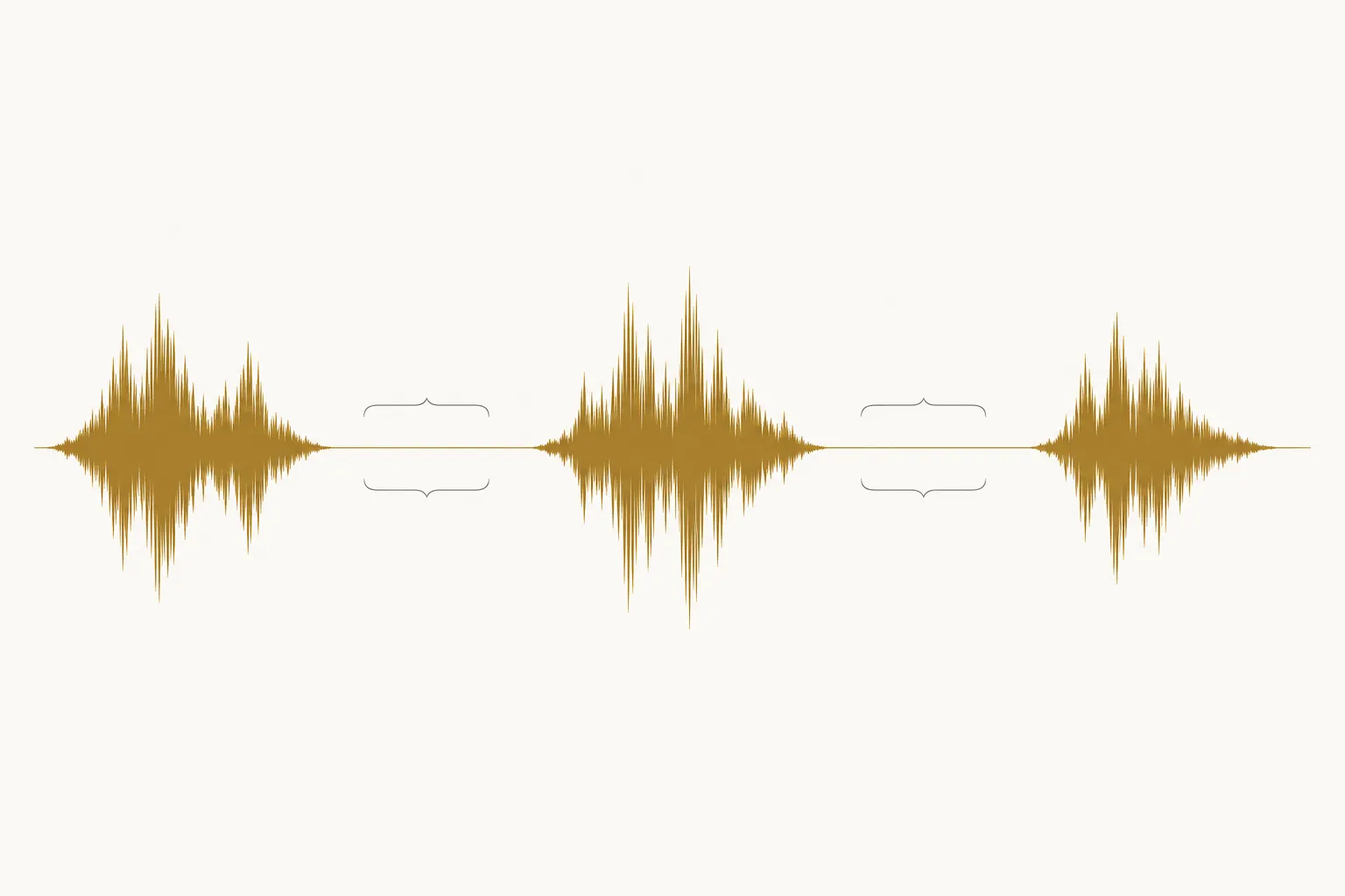 Golden waveform with three guitar phrases; between one phrase and the next the line collapses flat, the gate closed in absolute silence.