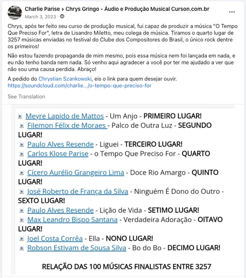 Depoimento de Charlie Parise sobre o curso Produtor Pro